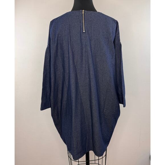 Studio TOMBOY Pool Series Navy Blue T-Shirt Dress Denim Drop Shoulder Back Zip - Picture 4 of 7